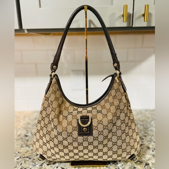 GUCCI Abbey Brown GG Logo D-Ring Bag 💯 AUTHENTIC - Picture 4 of 16
